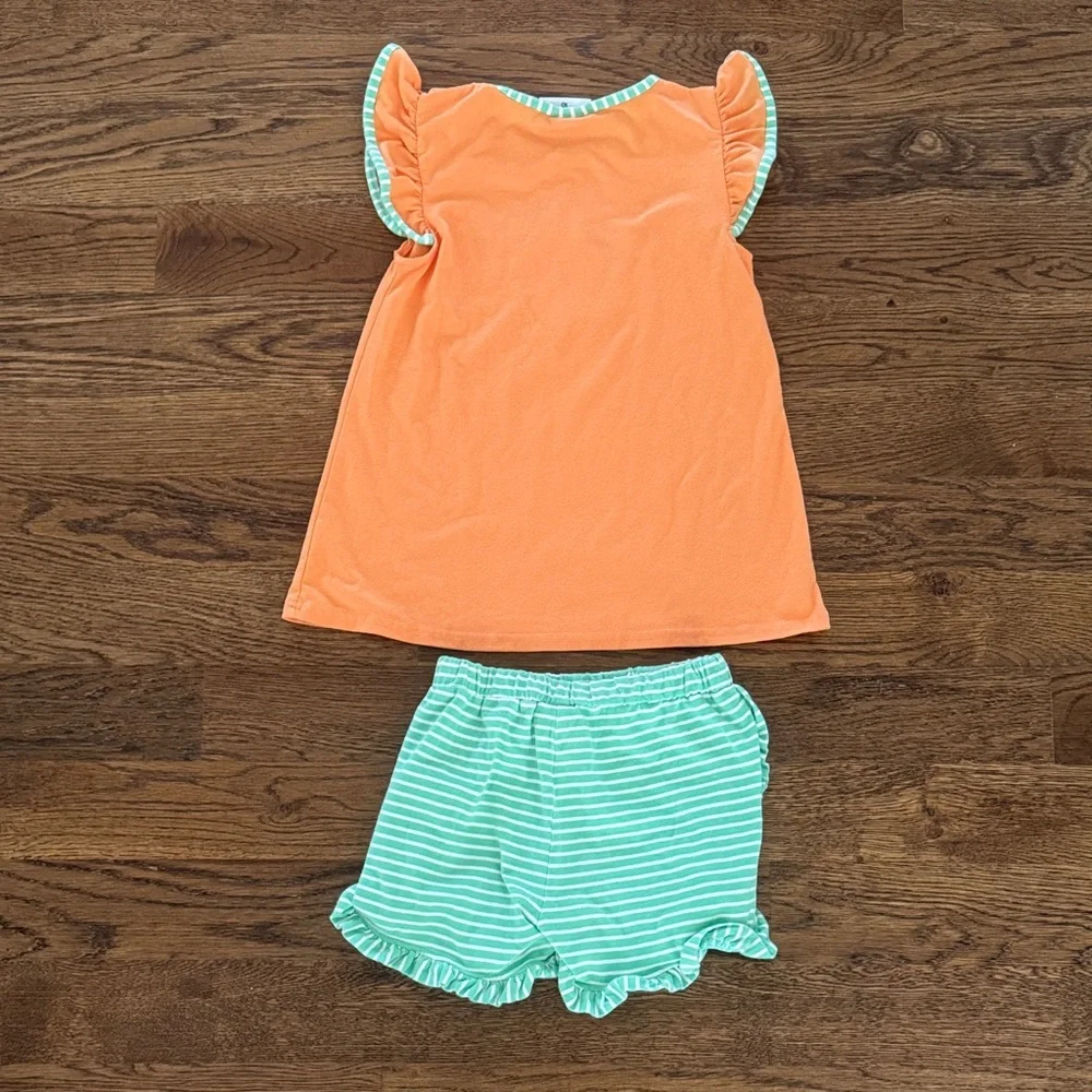 Jelly Beans Orange & Mint Turtle Applique Kids Matching Set girls 10